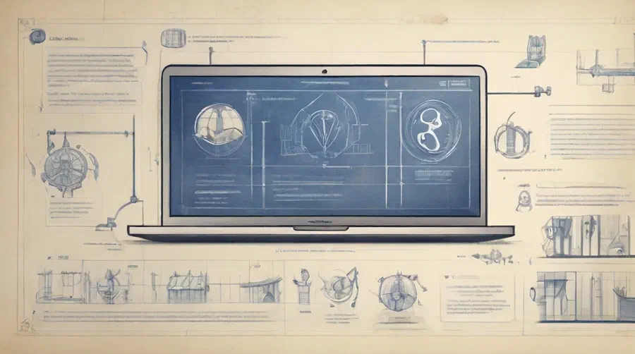 **Prompt :** *sketchbook style. blueprint of a blog. details of website's sections all around the main design.*