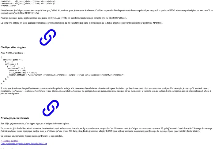 Capture d'écran d'un article de blog informatique sans style CSS