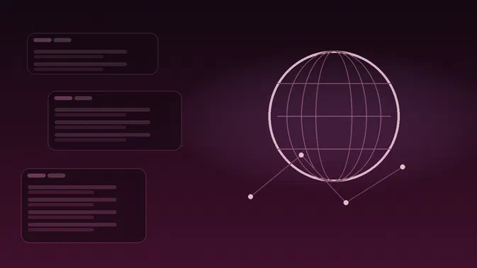 Illustration abstraite éditoriale sur Internet et son architecture, avec globe stylisé, arcs de connexion et ambiance rétro-web 2012.