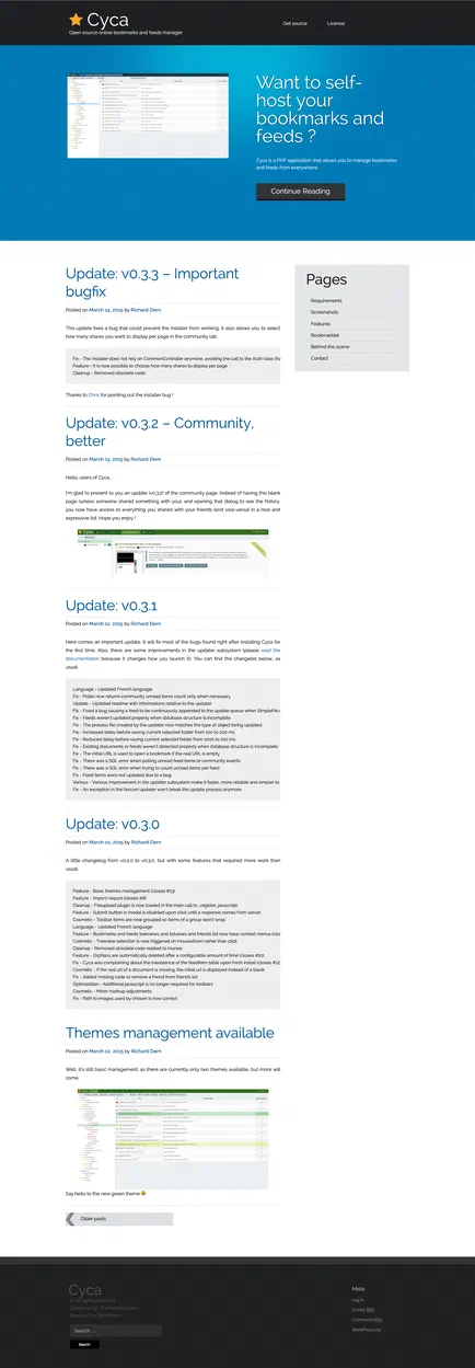 Capture d'écran du site public dédié au reboot de l'application Cyca.