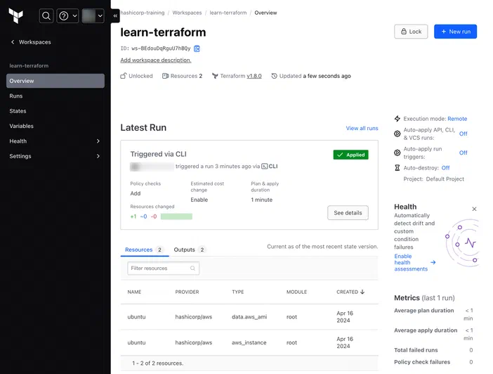 Capture d'écran de l'interface utilisateur du logiciel Terraform, un outil pour la gestion des infrastructures.
