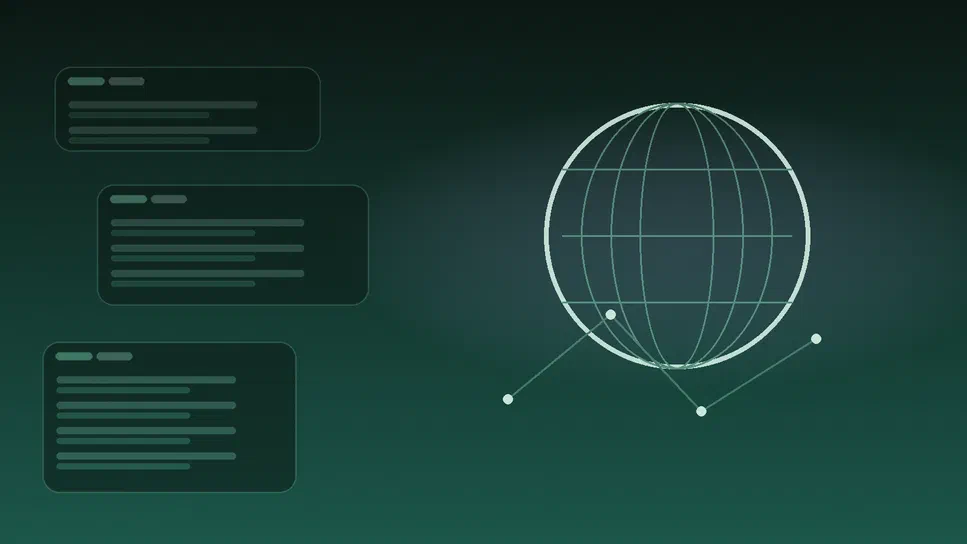 Illustration abstraite éditoriale sur Internet et son architecture, avec globe stylisé, arcs de connexion et ambiance rétro-web 2012.