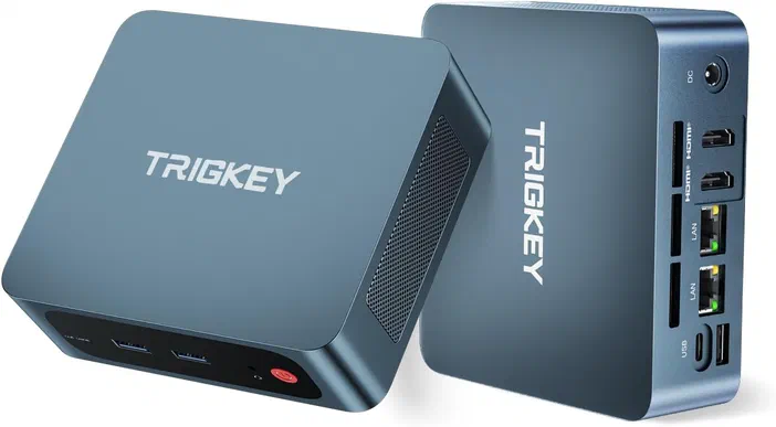 Routeur Trigkey G5 bleu avec ports USB et HDMI visibles sur les côtés.