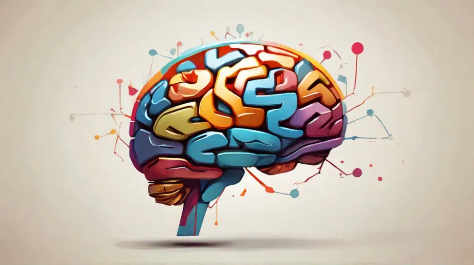 Illustration d'un cerveau coloré avec des connexions neuronales stylisées.