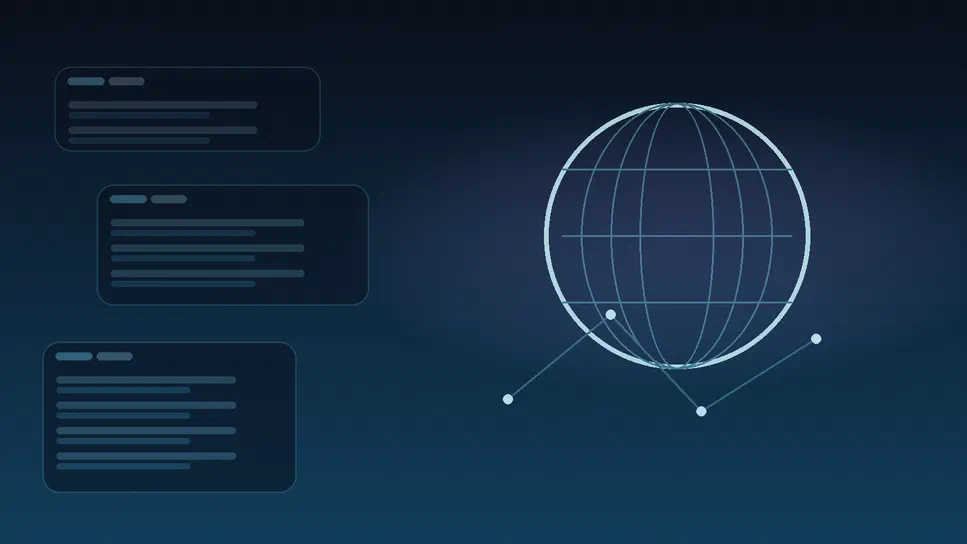 Illustration abstraite éditoriale sur Internet et son architecture, avec globe stylisé, arcs de connexion et ambiance rétro-web 2012.