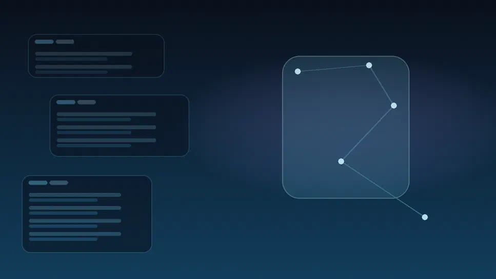 Illustration abstraite éditoriale avec panneaux et lignes structurelles sur fond bleu foncé, ambiance rétro-web.